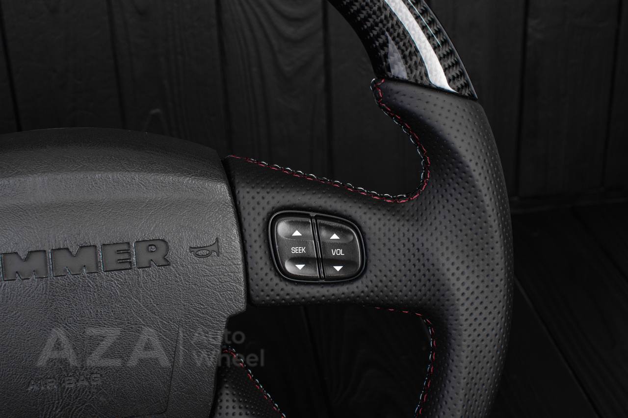 Steering wheel Hummer H2 Carbon fiber/Perforated leather/Red/black/Red stripe - Image 11