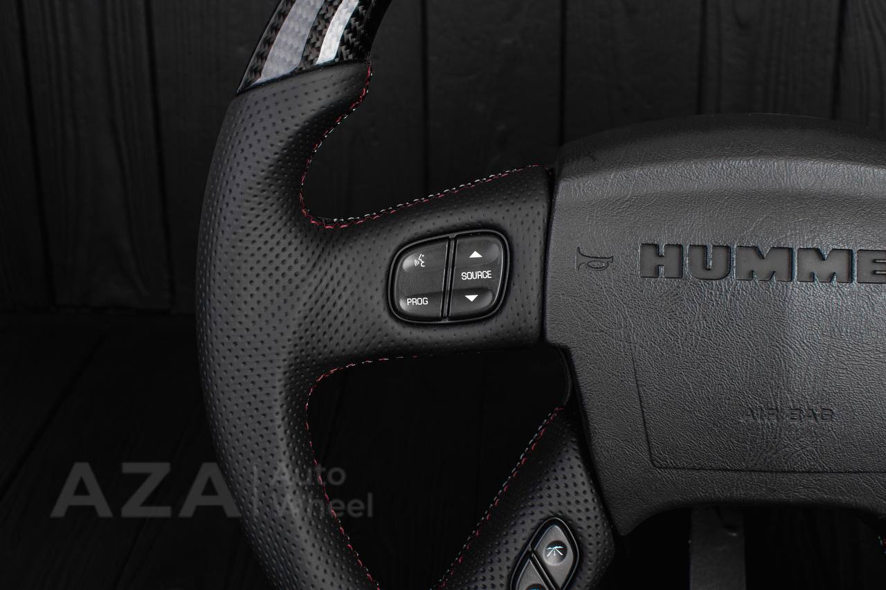 Steering wheel Hummer H2 Carbon fiber/Perforated leather/Red/black/Red stripe - Image 12