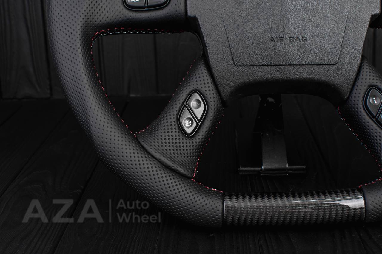 Steering wheel Hummer H2 Carbon fiber/Perforated leather/Red/black/Red stripe - Image 14