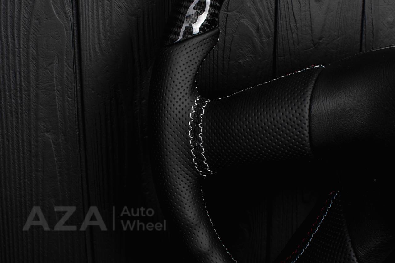 Steering wheel Hummer H2 Carbon fiber/Perforated leather/Red/black/Red stripe - Image 15