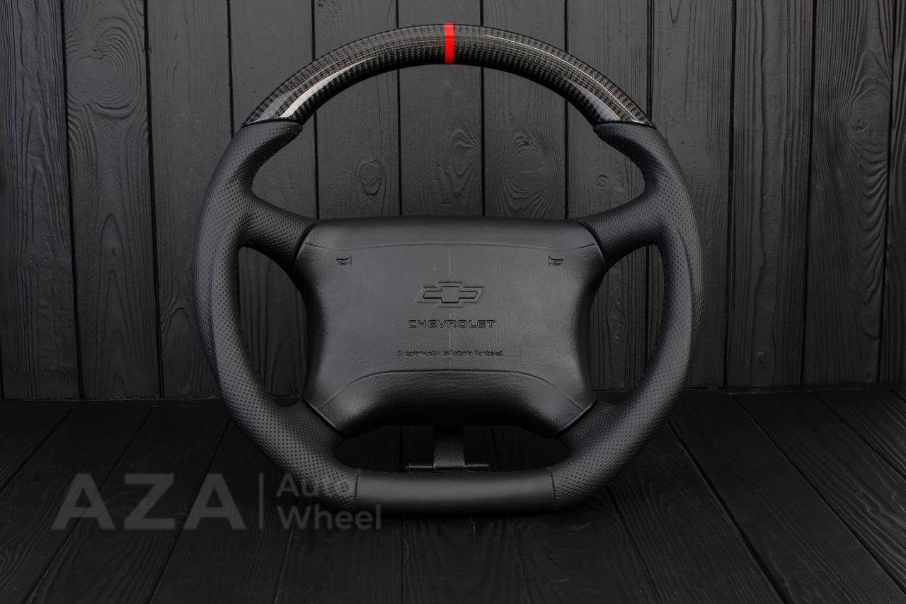Steering wheel GM, Tahoe, Silverado, Sierra truck (1995-1997) Carbon fiber/Napa/Perforated leather/Red stripe (can be any color)