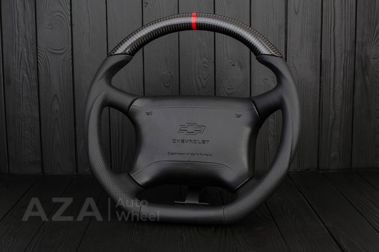 Steering wheel GM, Tahoe, Silverado, Sierra truck (1995-1997) Carbon fiber/Napa/Perforated leather/Red stripe (can be any color) - Image 3