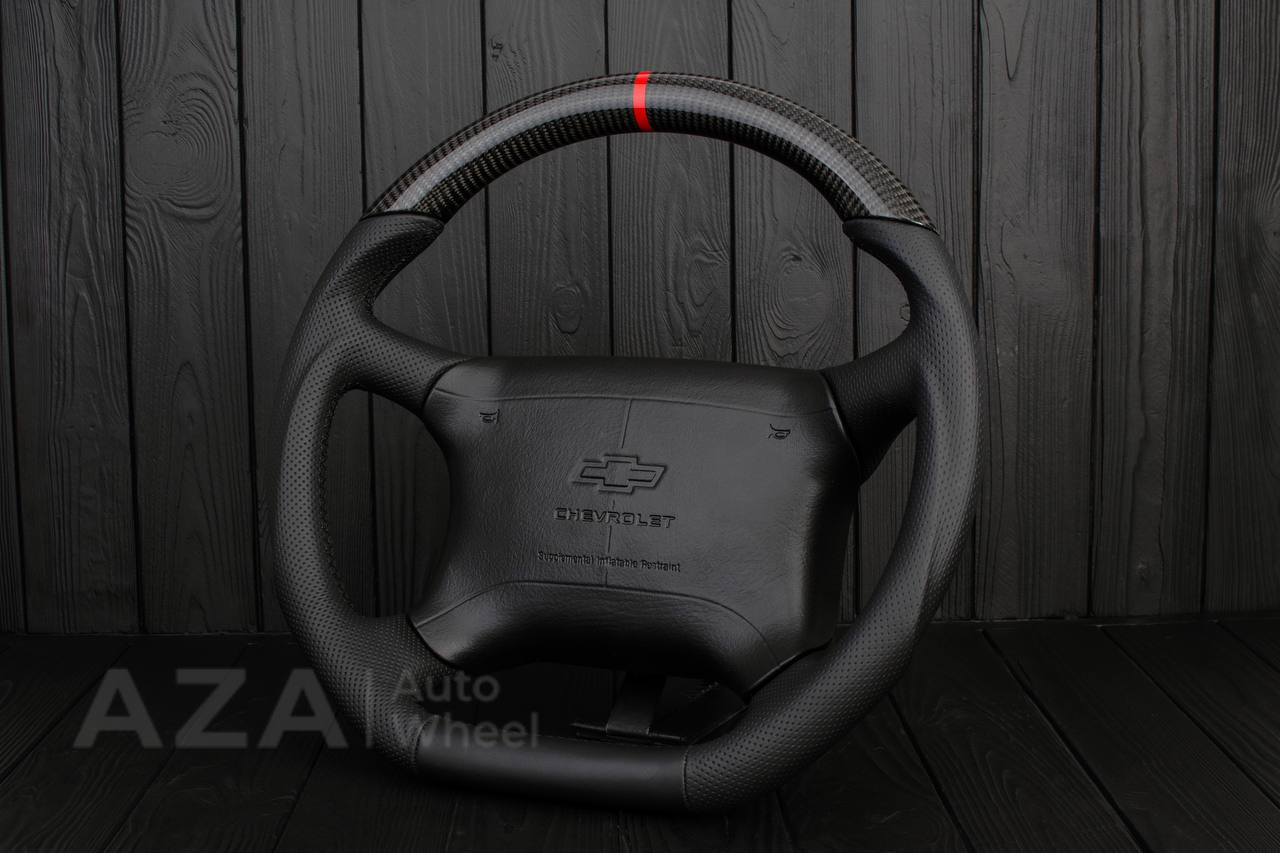 Steering wheel GM, Tahoe, Silverado, Sierra truck (1995-1997) Carbon fiber/Napa/Perforated leather/Red stripe (can be any color) - Image 4
