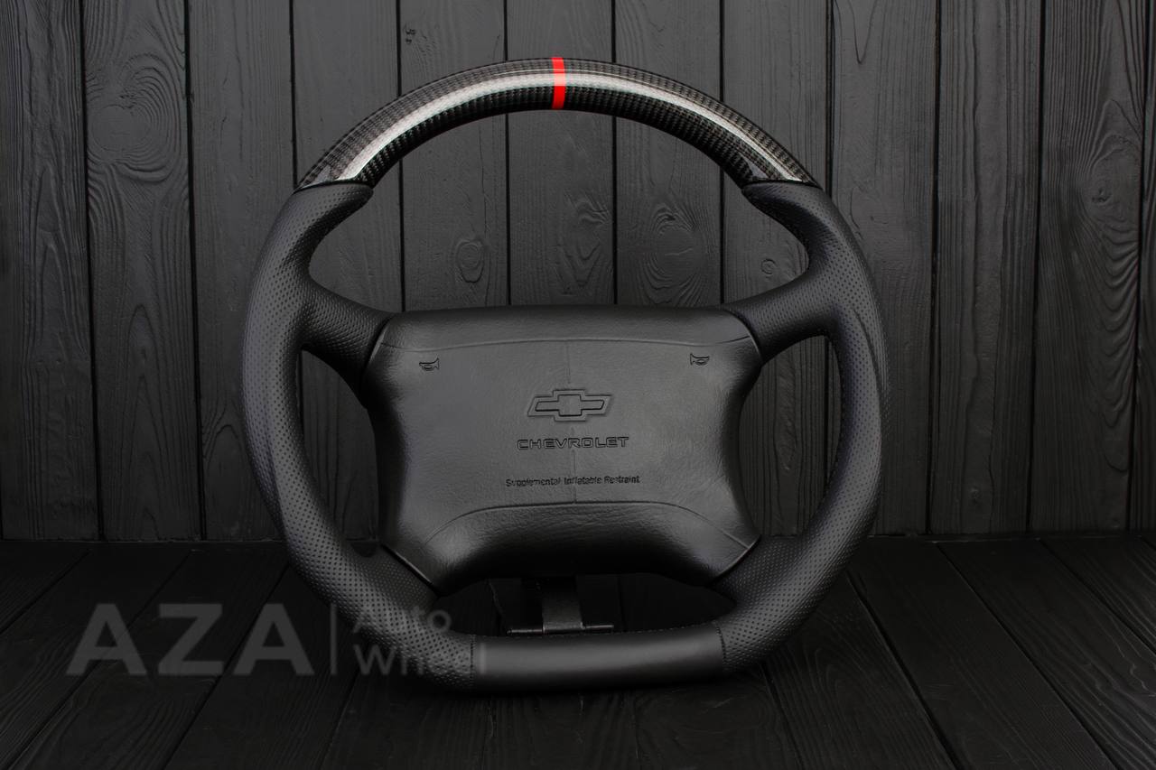 Steering wheel GM, Tahoe, Silverado, Sierra truck (1995-1997) Carbon fiber/Napa/Perforated leather/Red stripe (can be any color) - Image 5
