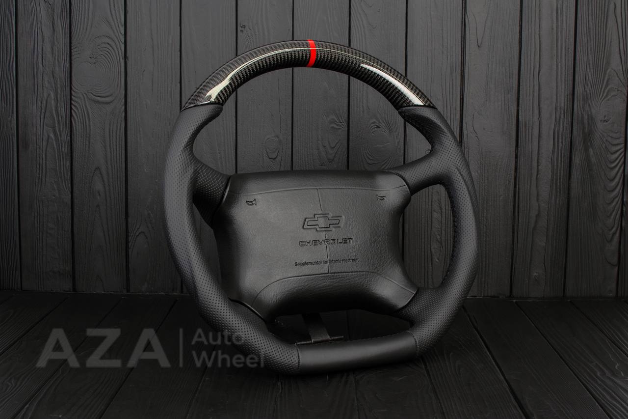 Steering wheel GM, Tahoe, Silverado, Sierra truck (1995-1997) Carbon fiber/Napa/Perforated leather/Red stripe (can be any color) - Image 6
