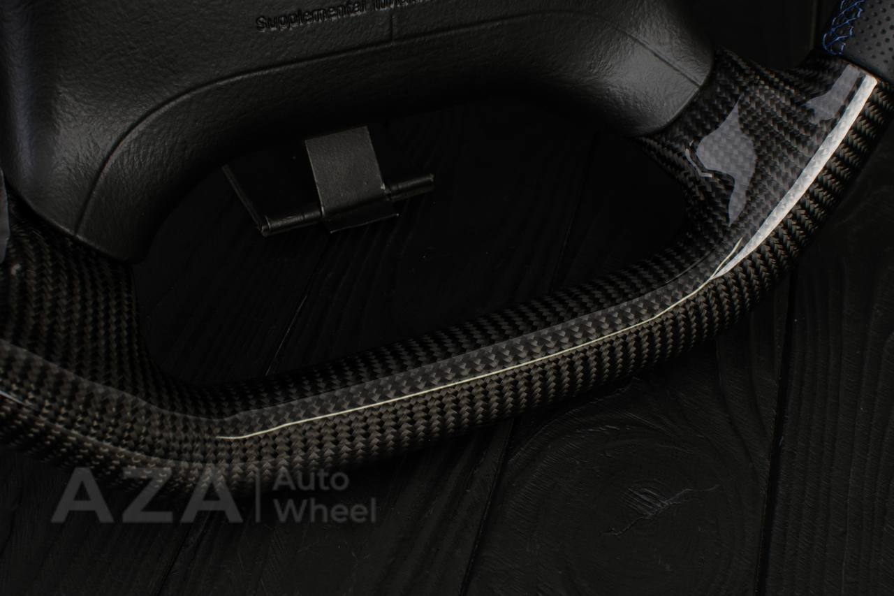 Steering wheel GM, Tahoe, Silverado, Sierra truck (1995-1997) Carbon fiber/Perforated leather/Blue stripe (can be any color) - Image 10