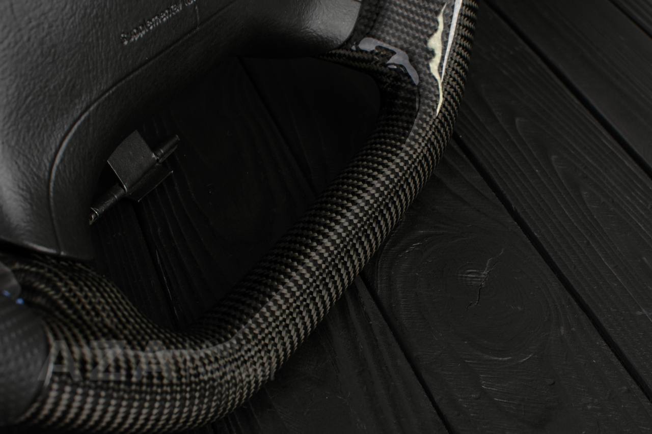 Steering wheel GM, Tahoe, Silverado, Sierra truck (1995-1997) Carbon fiber/Perforated leather/Blue stripe (can be any color) - Image 11