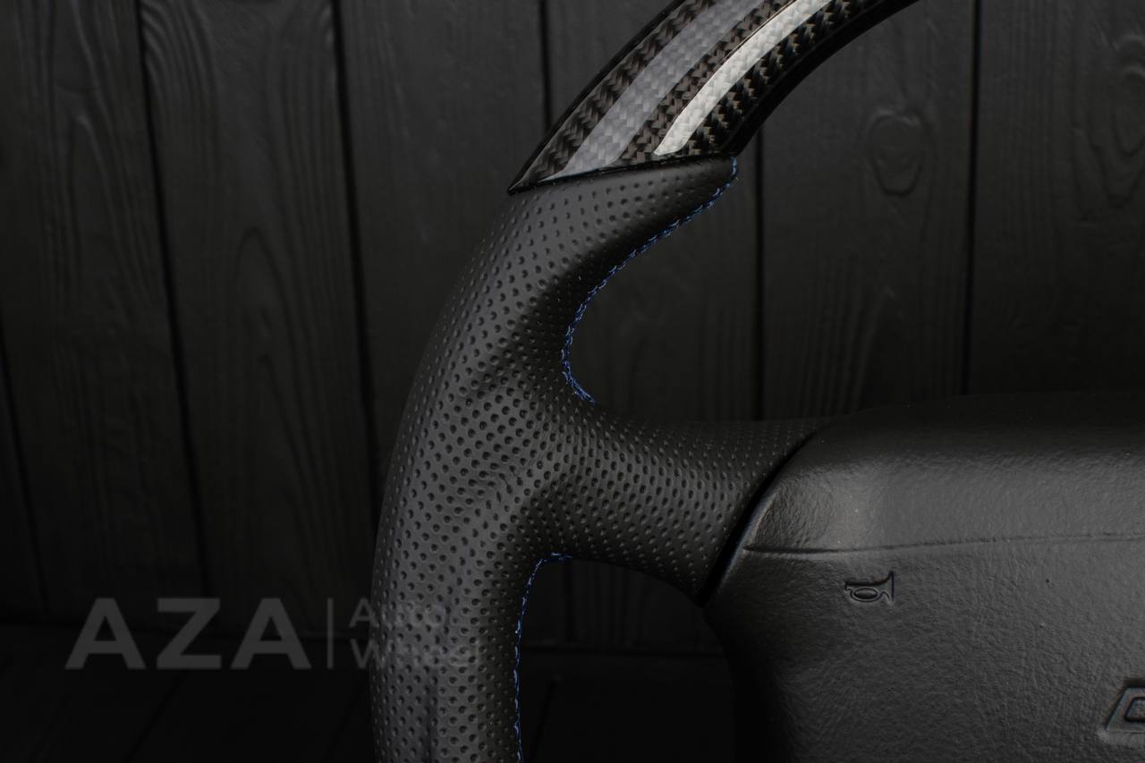 Steering wheel GM, Tahoe, Silverado, Sierra truck (1995-1997) Carbon fiber/Perforated leather/Blue stripe (can be any color) - Image 14