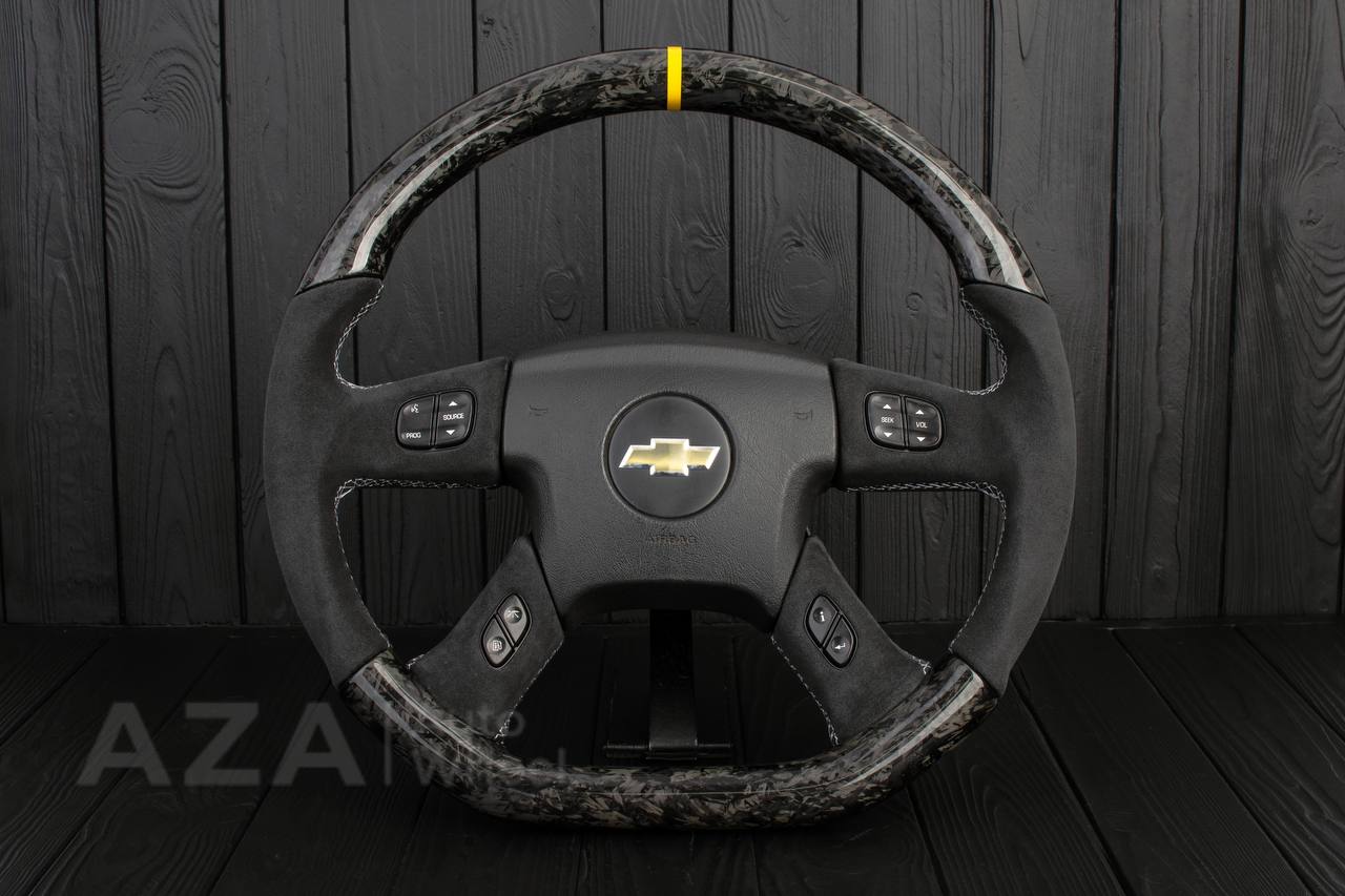Steering wheel GM, Silverado, Sierra, Yukon, H2, Trailblazer (2003+) Forged carbon fiber/Alcantara/Yellow stripe (can be any color)