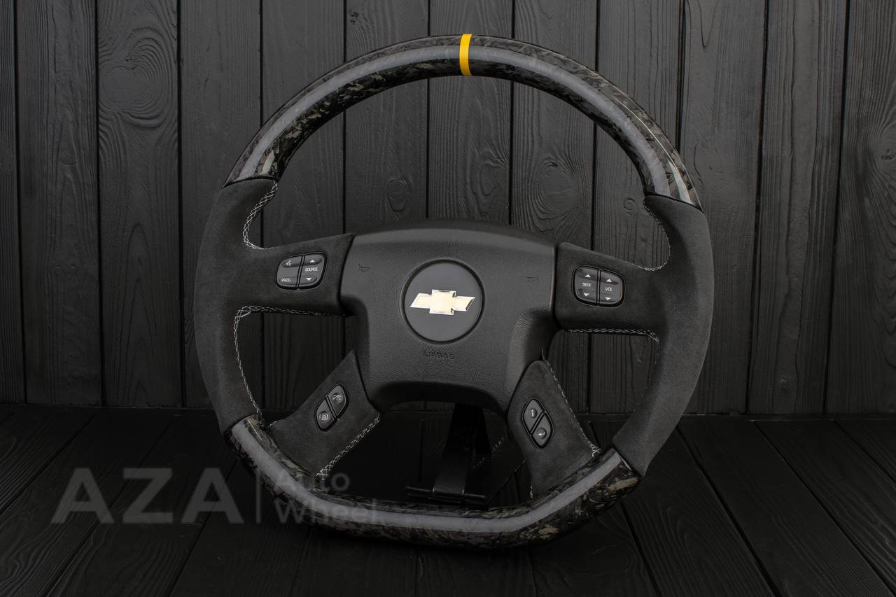 Steering wheel GM, Silverado, Sierra, Yukon, H2, Trailblazer (2003+) Forged carbon fiber/Alcantara/Yellow stripe (can be any color) - Image 5