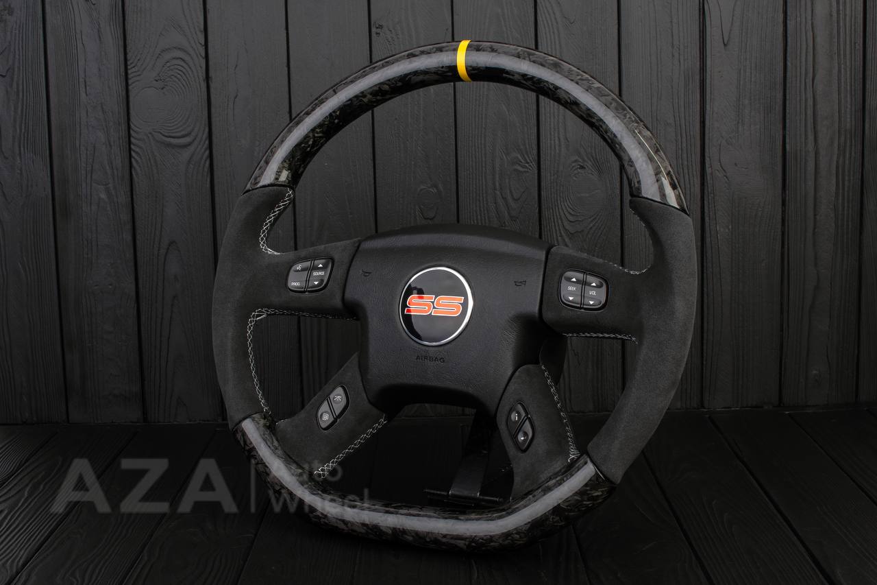 Steering wheel GM, Silverado, Sierra, Yukon, H2, Trailblazer (2003+) Forged carbon fiber/Alcantara/Yellow stripe (can be any color) - Image 6