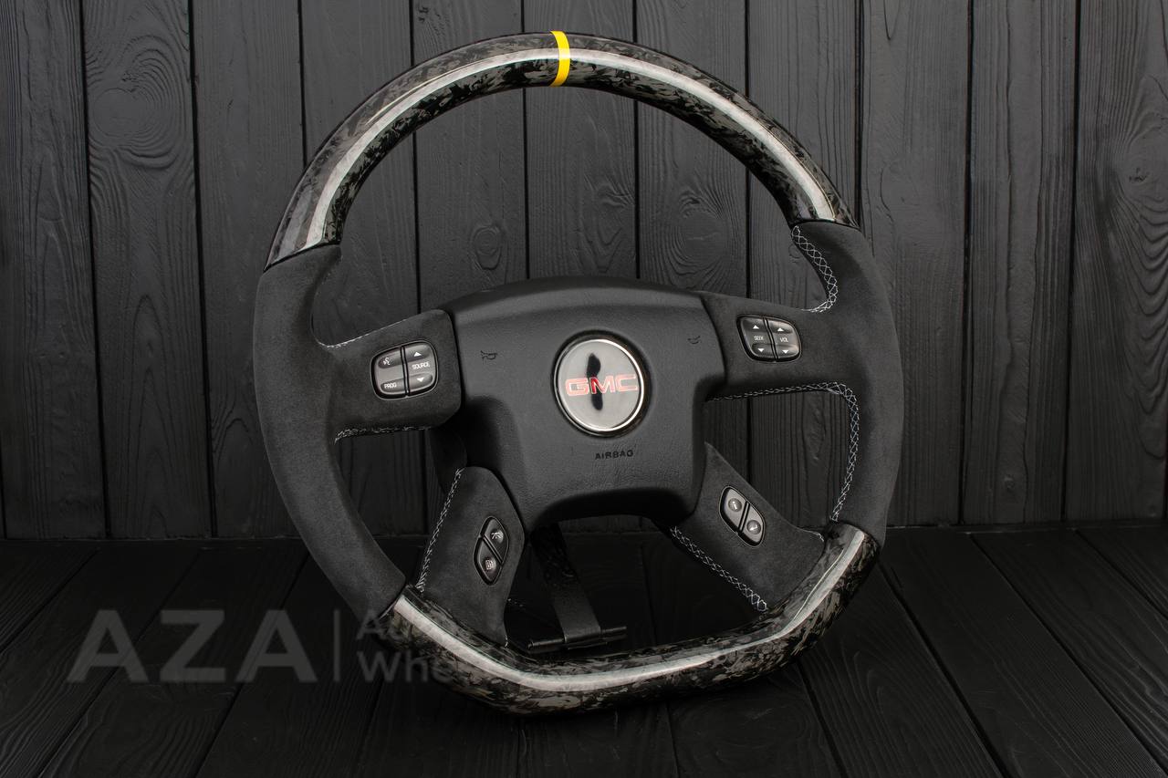 Steering wheel GM, Silverado, Sierra, Yukon, H2, Trailblazer (2003+) Forged carbon fiber/Alcantara/Yellow stripe (can be any color) - Image 3