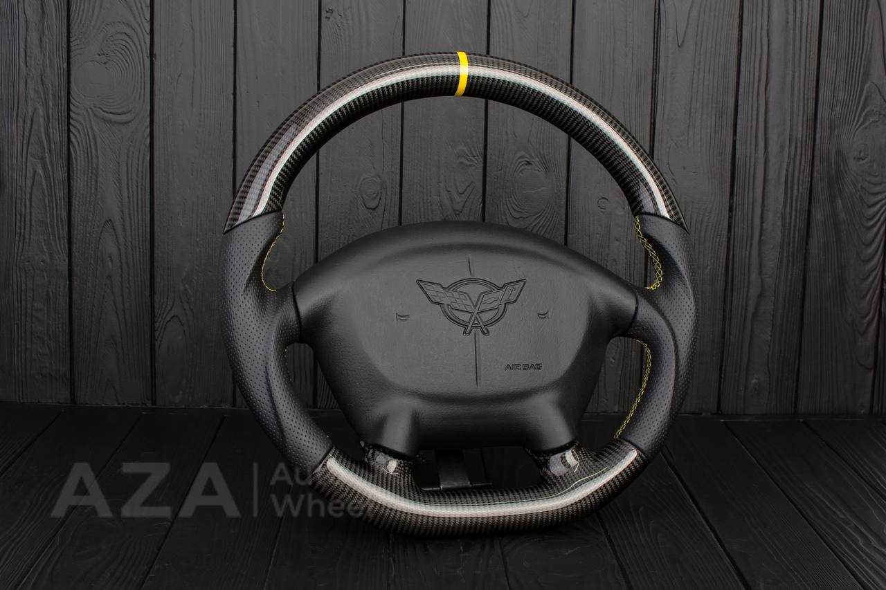 Steering wheel Corvette C5 Reduced diameter Carbon fiber/Perforated leather/Yellow stripe - Image 4