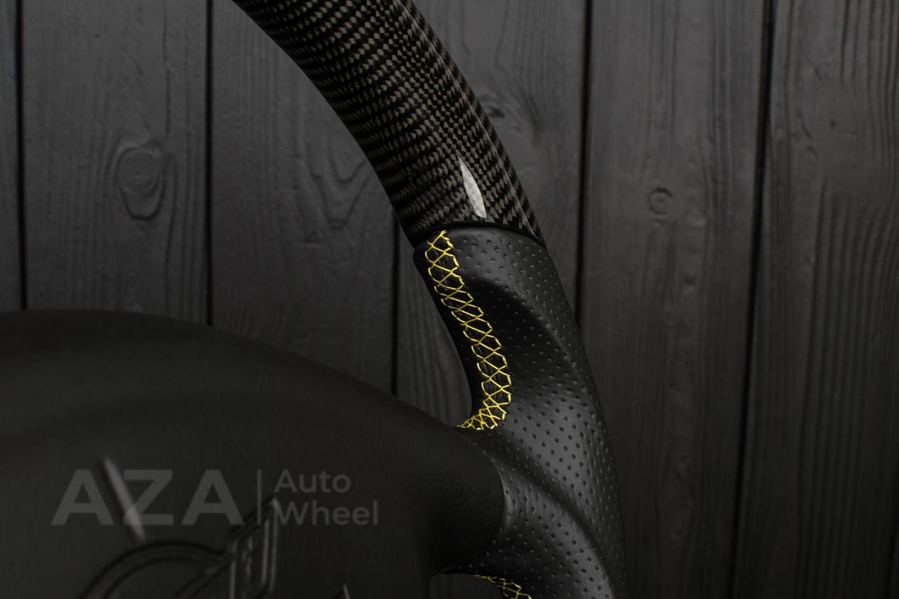 Steering wheel Corvette C5 Reduced diameter Carbon fiber/Perforated leather/Yellow stripe - Image 12