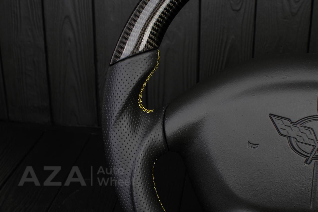 Steering wheel Corvette C5 Reduced diameter Carbon fiber/Perforated leather/Yellow stripe - Image 14