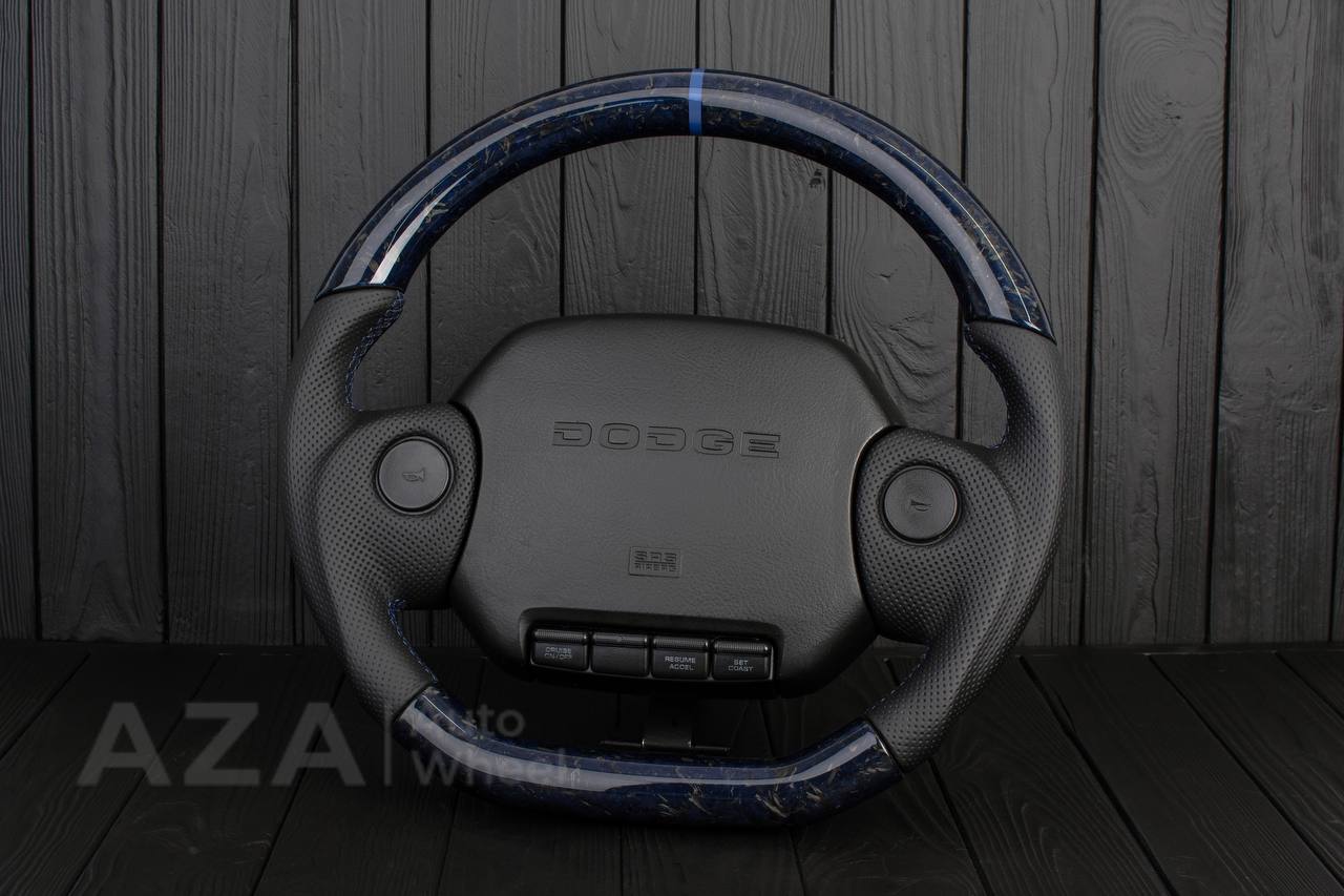 Steering wheel DODGE RAM 1994-1997 Forged blue carbon fiber/Napa italian leather/Blue stripe - Image 3
