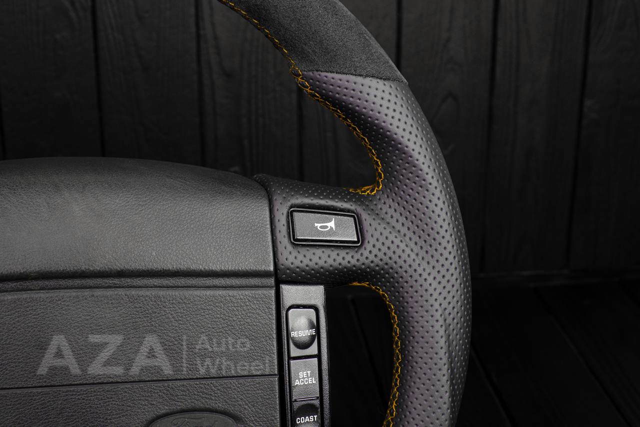 Steering Wheel Fox Body Ford Mustang GT Cobra SVT Saleen Roush Alcantara/Perforated leather/Gold stripe (can be any color stripe and stitching) - Image 11