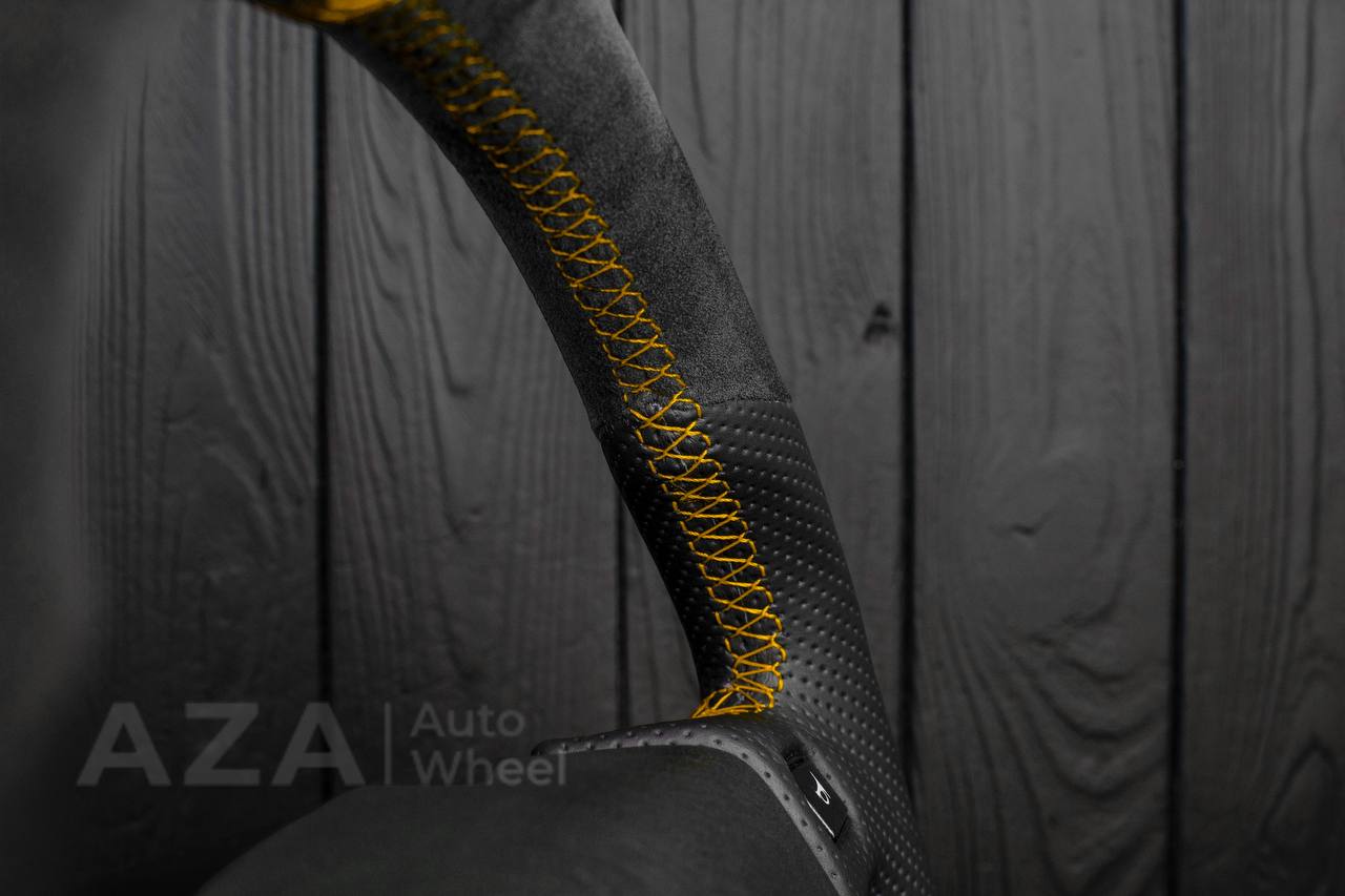 Steering Wheel Fox Body Ford Mustang GT Cobra SVT Saleen Roush Alcantara/Perforated leather/Gold stripe (can be any color stripe and stitching) - Image 7
