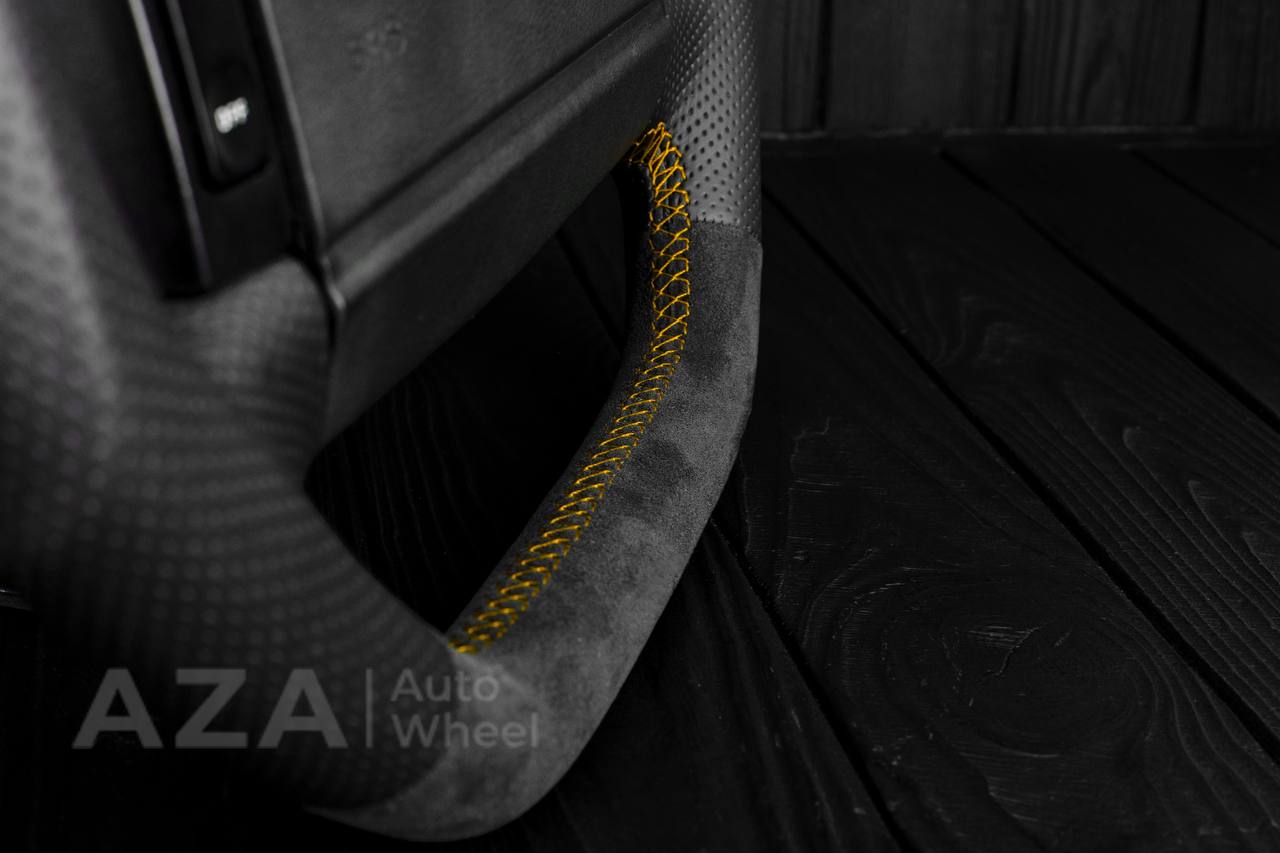 Steering Wheel Fox Body Ford Mustang GT Cobra SVT Saleen Roush Alcantara/Perforated leather/Gold stripe (can be any color stripe and stitching) - Image 5