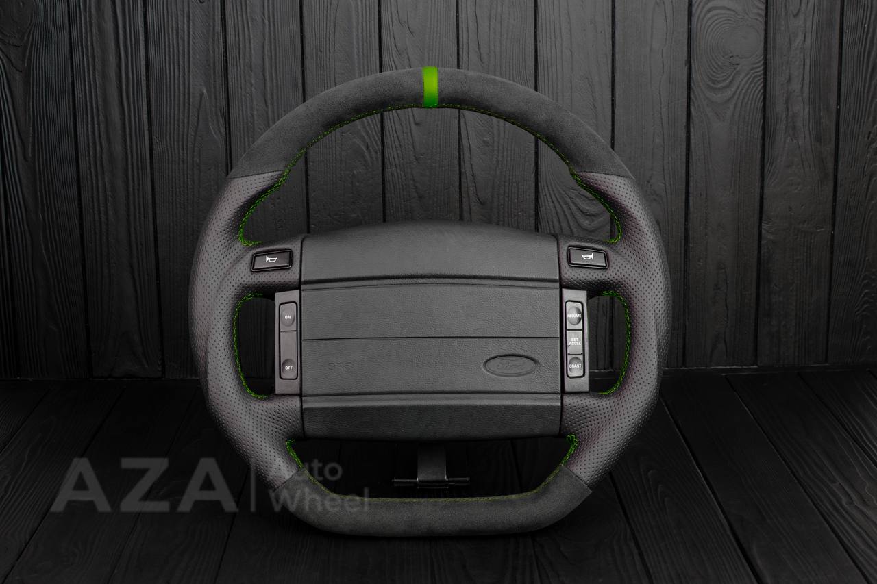 Steering Wheel Fox Body Ford Mustang GT Cobra SVT Saleen Roush Alcantara/Perforated leather/Green stripe (can be any color stripe and stitching)