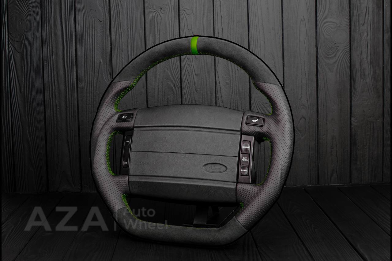Steering Wheel Fox Body Ford Mustang GT Cobra SVT Saleen Roush Alcantara/Perforated leather/Green stripe (can be any color stripe and stitching) - Image 4