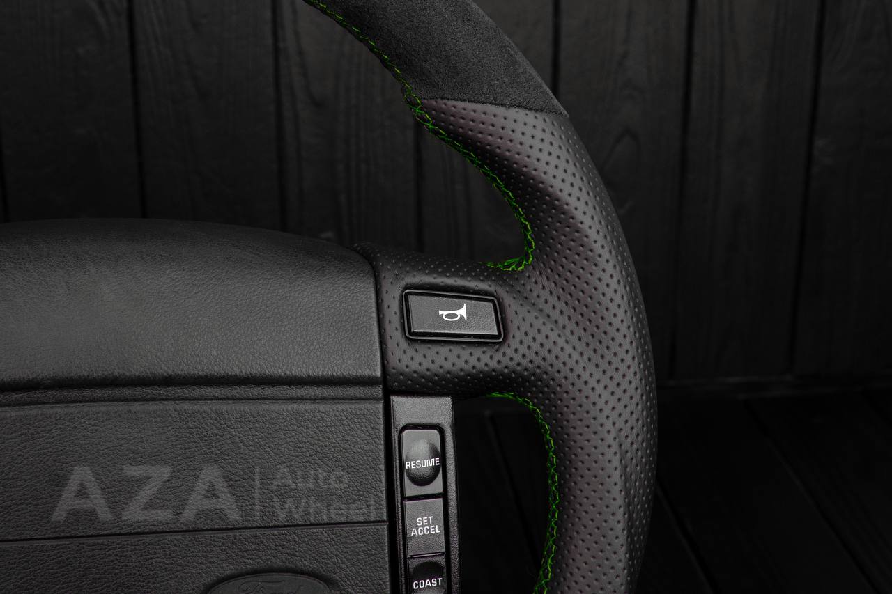 Steering Wheel Fox Body Ford Mustang GT Cobra SVT Saleen Roush Alcantara/Perforated leather/Green stripe (can be any color stripe and stitching) - Image 5