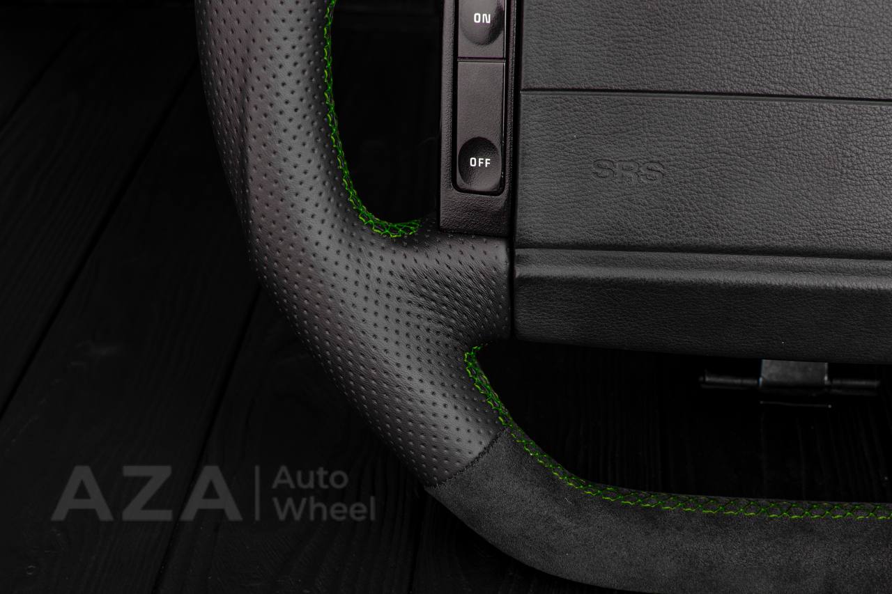 Steering Wheel Fox Body Ford Mustang GT Cobra SVT Saleen Roush Alcantara/Perforated leather/Green stripe (can be any color stripe and stitching) - Image 7
