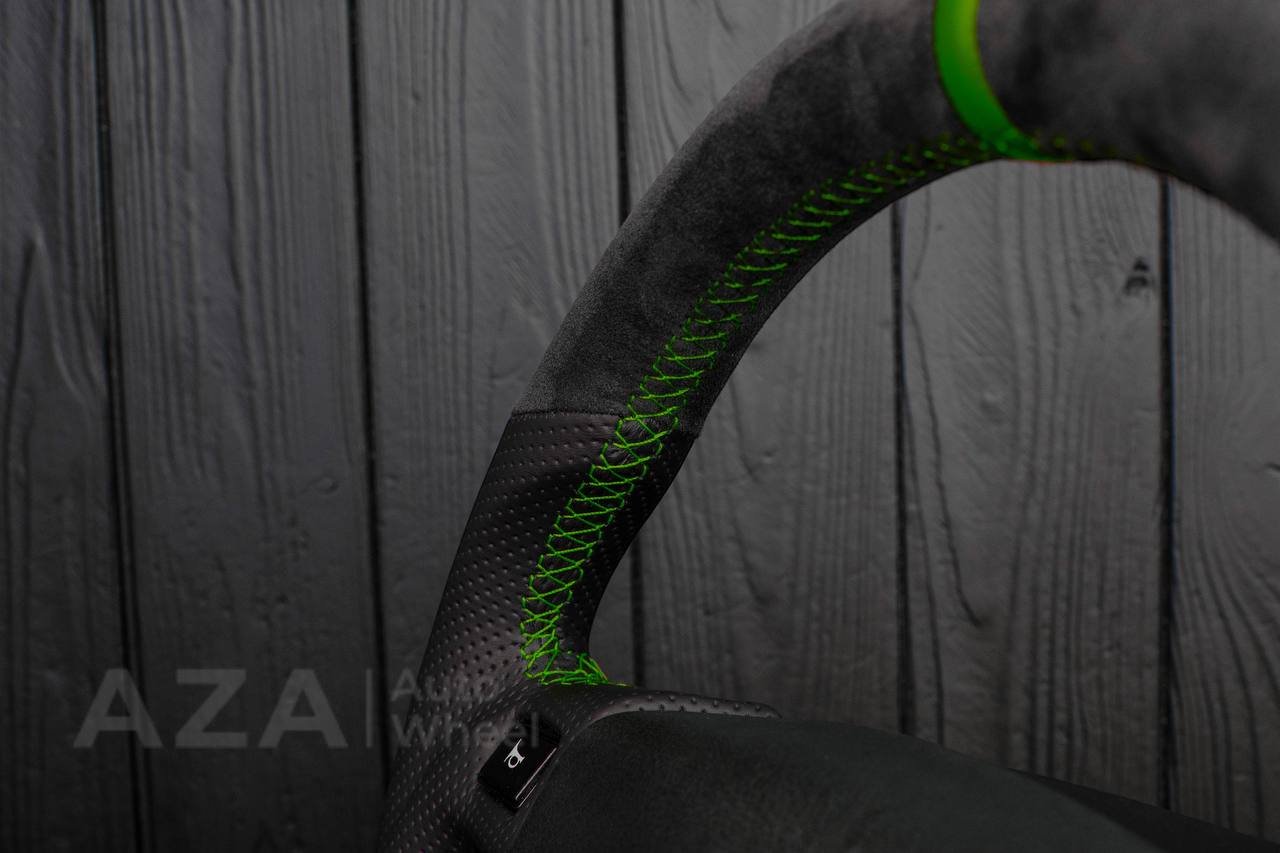 Steering Wheel Fox Body Ford Mustang GT Cobra SVT Saleen Roush Alcantara/Perforated leather/Green stripe (can be any color stripe and stitching) - Image 8