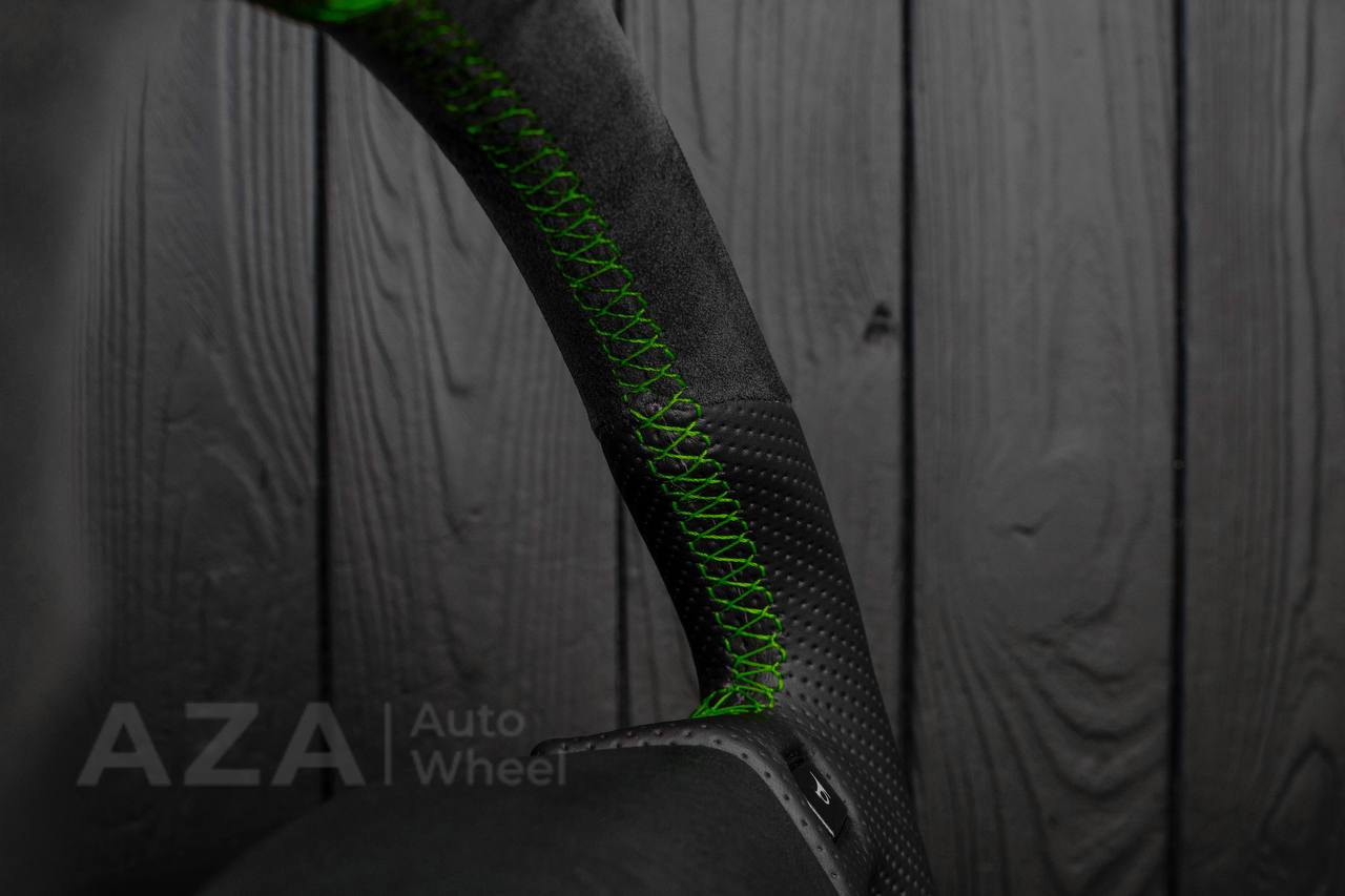 Steering Wheel Fox Body Ford Mustang GT Cobra SVT Saleen Roush Alcantara/Perforated leather/Green stripe (can be any color stripe and stitching) - Image 10