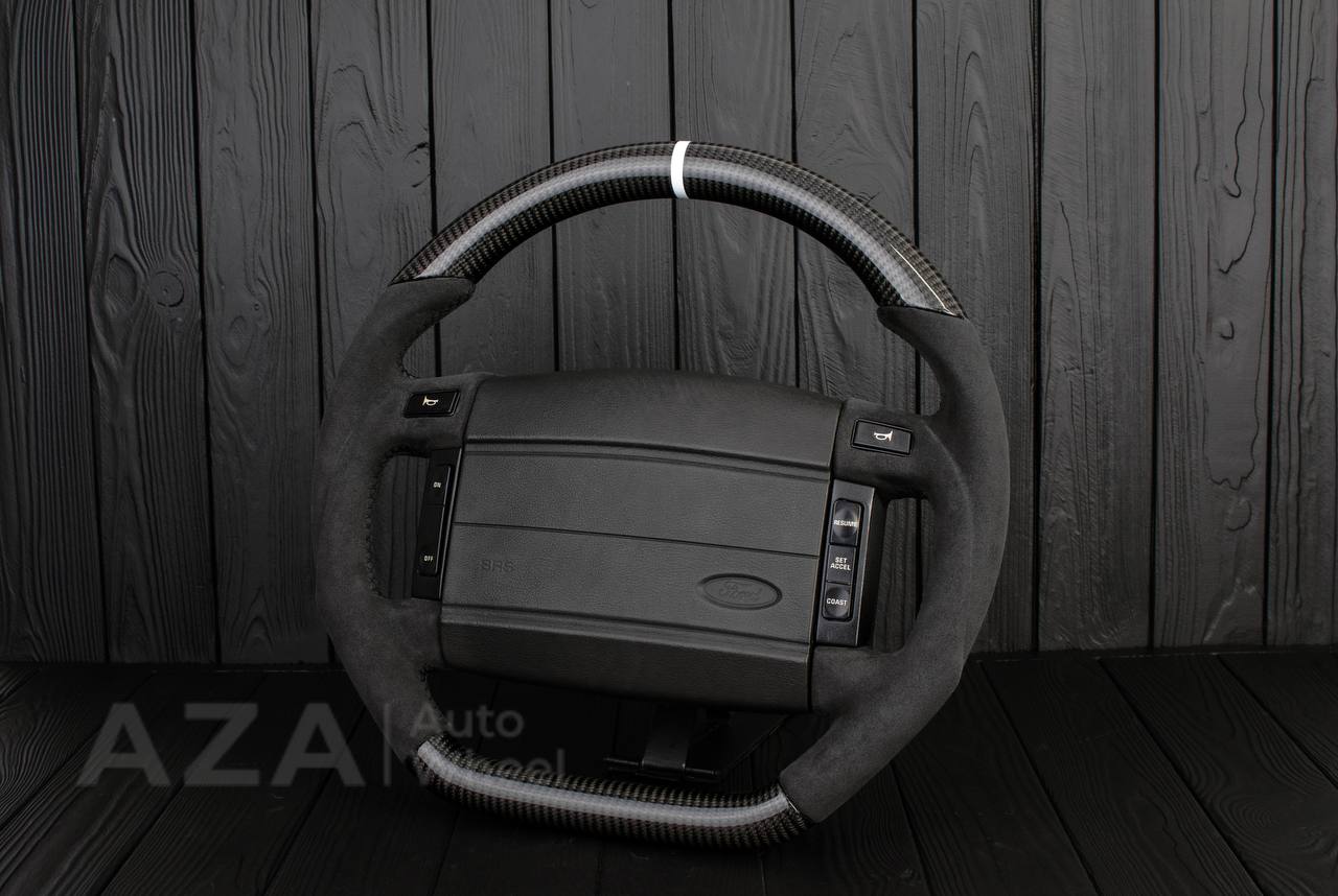 Steering Wheel Fox Body Ford Mustang GT Cobra SVT Saleen Roush Carbon fiber/Alcantara/White stripe (can be any color stripe and stitching) - Image 3