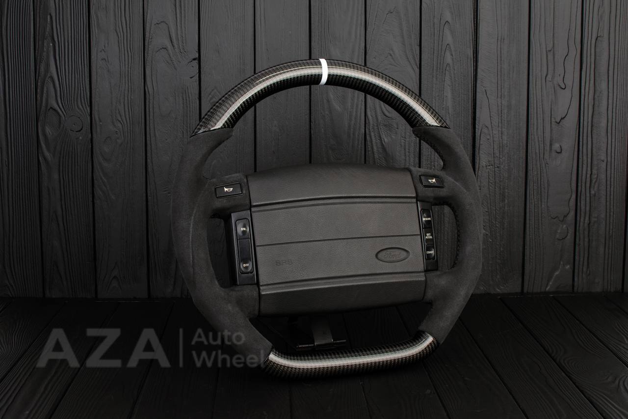 Steering Wheel Fox Body Ford Mustang GT Cobra SVT Saleen Roush Carbon fiber/Alcantara/White stripe (can be any color stripe and stitching) - Image 4