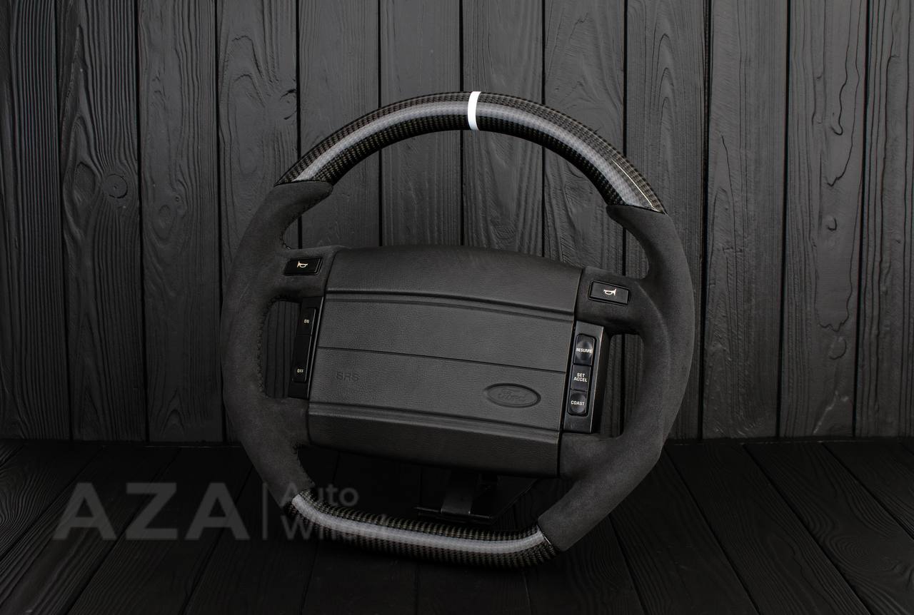 Steering Wheel Fox Body Ford Mustang GT Cobra SVT Saleen Roush Carbon fiber/Alcantara/White stripe (can be any color stripe and stitching) - Image 5