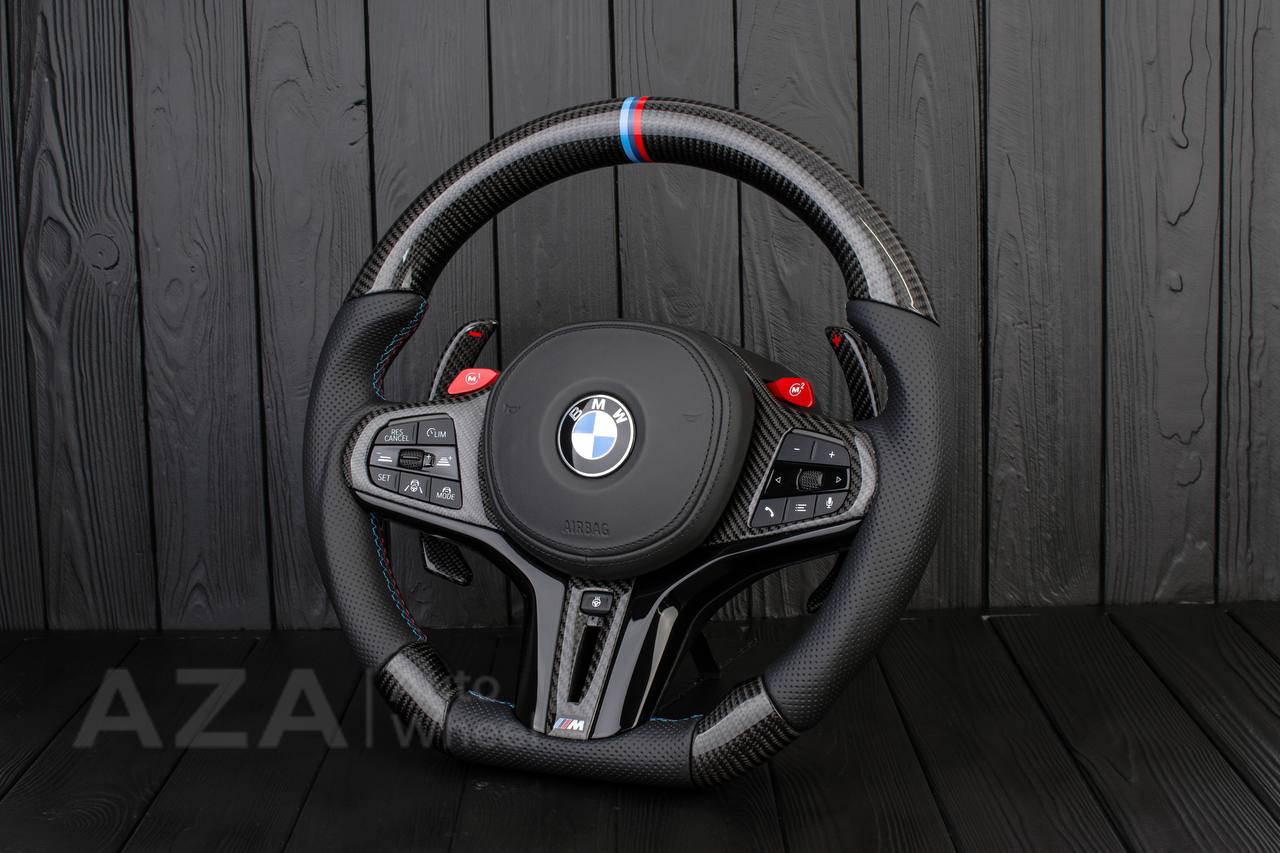 Steering wheel 2017+ BMW F90 M5 G80 M3 M4 M8 X5M X6M X3M X4M Carbon fiber/Perforated leather/M stripe (drivers assist+heated) - Image 4