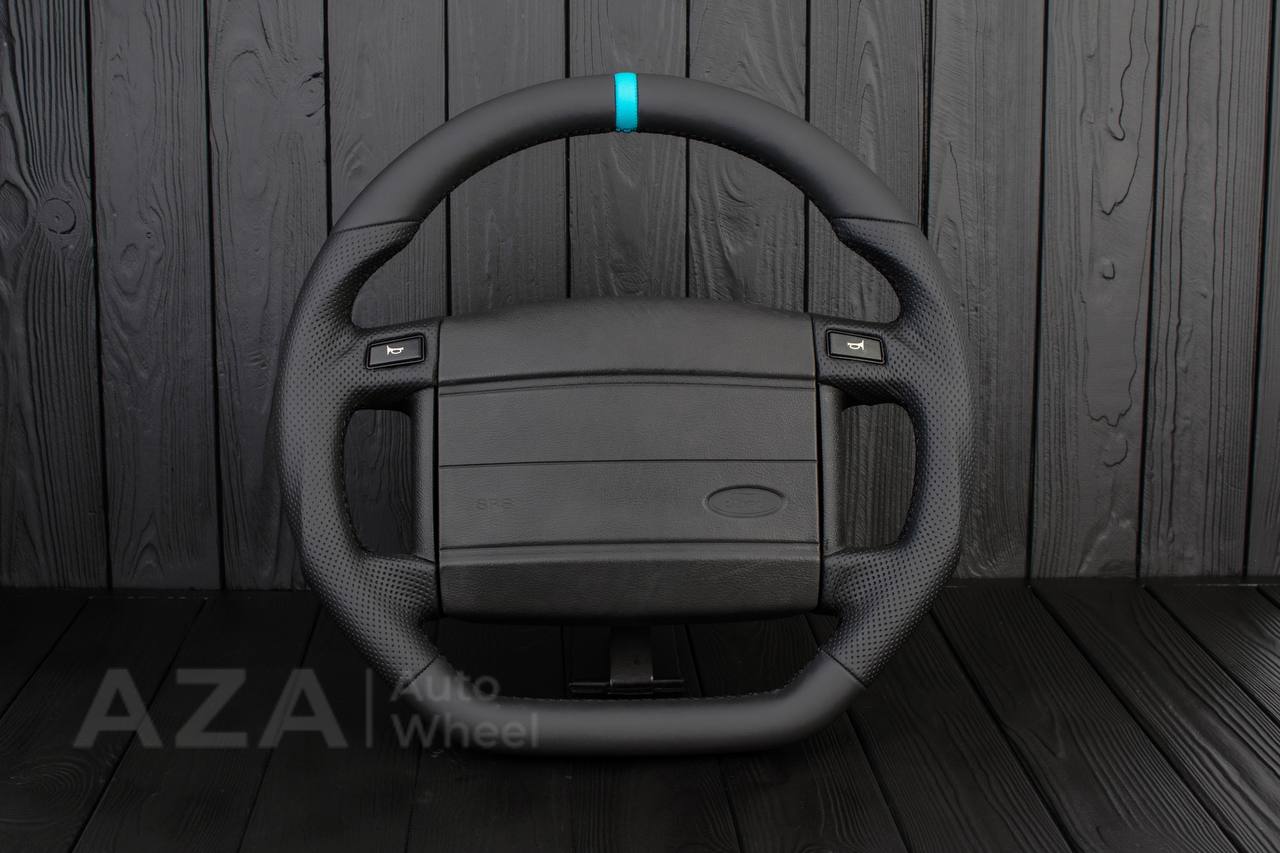 Steering Wheel Fox Body Ford Mustang GT Cobra SVT Saleen Roush Napa/Perforated leather/Blue stripe (can be any color stripe and stitching)