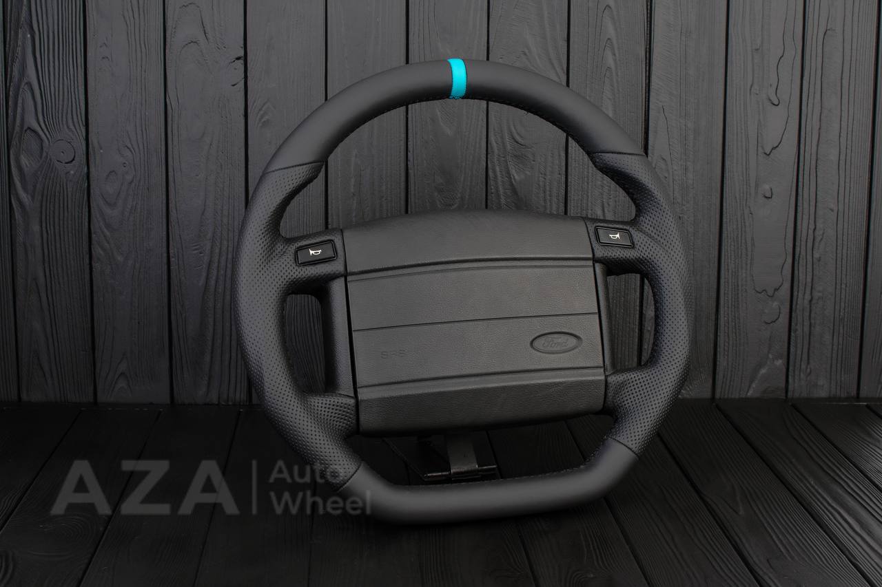 Steering Wheel Fox Body Ford Mustang GT Cobra SVT Saleen Roush Napa/Perforated leather/Blue stripe (can be any color stripe and stitching) - Image 3