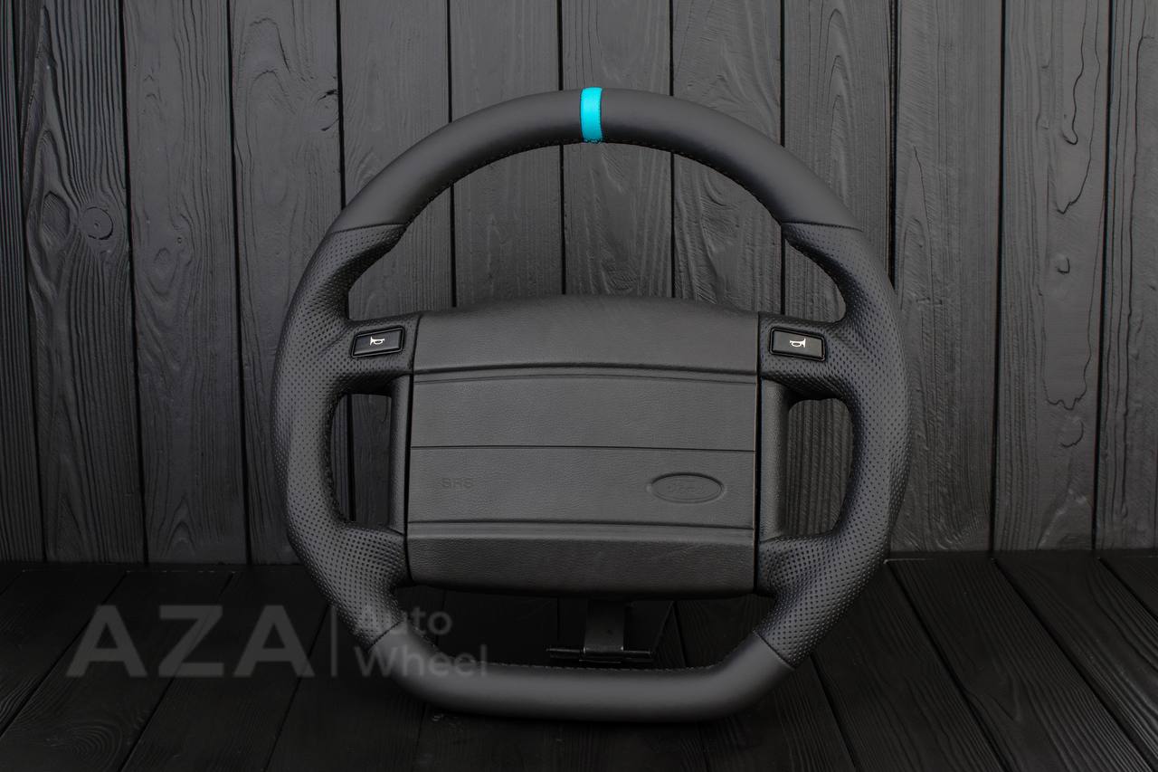Steering Wheel Fox Body Ford Mustang GT Cobra SVT Saleen Roush Napa/Perforated leather/Blue stripe (can be any color stripe and stitching) - Image 4