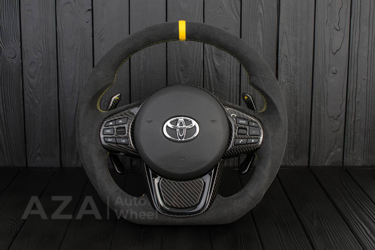 Steering wheel 2020+ TOYOTA SUPRA A90/A91+ Carbon fiber/Alcantara/Yellow stripe (can be any color)
