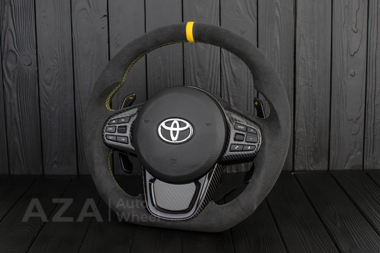 Steering wheel 2020+ TOYOTA SUPRA A90/A91+ Carbon fiber/Alcantara/Yellow stripe (can be any color) - Image 3