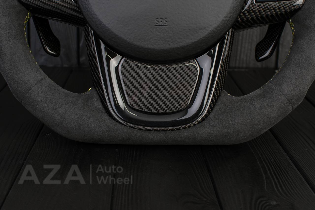 Steering wheel 2020+ TOYOTA SUPRA A90/A91+ Carbon fiber/Alcantara/Yellow stripe (can be any color) - Image 5