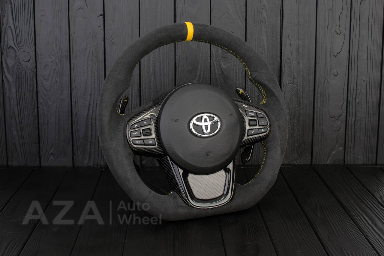 Steering wheel 2020+ TOYOTA SUPRA A90/A91+ Carbon fiber/Alcantara/Yellow stripe (can be any color) - Image 4