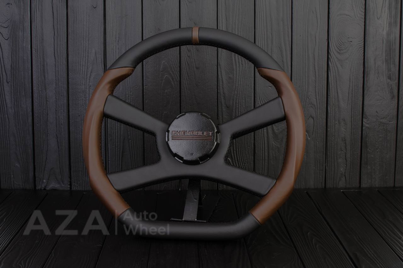 Steering wheel GM, OBS Silverado (1988-1994) Napa black+Cocoa/Cocoa stripe (can be any color stitch) - Image 2