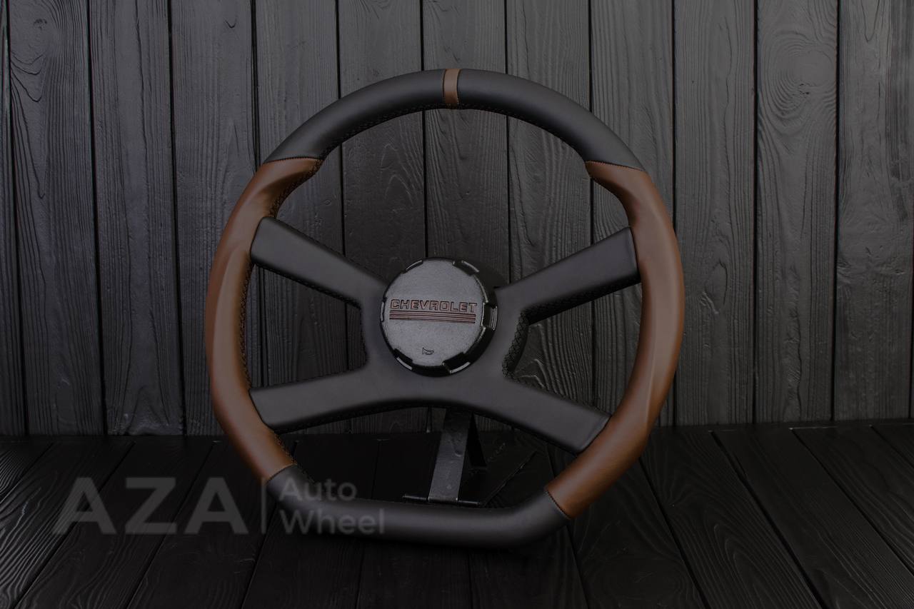 Steering wheel GM, OBS Silverado (1988-1994) Napa black+Cocoa/Cocoa stripe (can be any color stitch) - Image 4