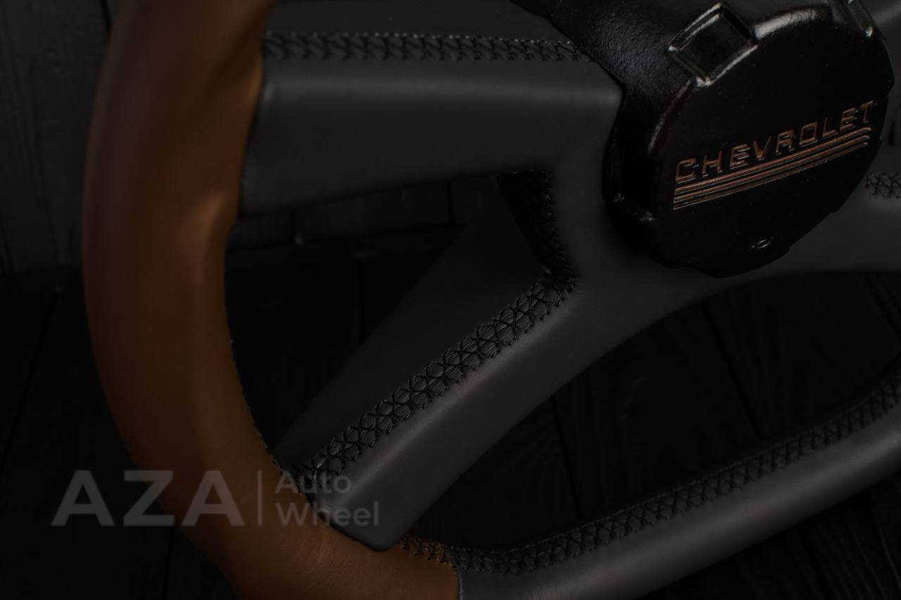 Steering wheel GM, OBS Silverado (1988-1994) Napa black+Cocoa/Cocoa stripe (can be any color stitch) - Image 7