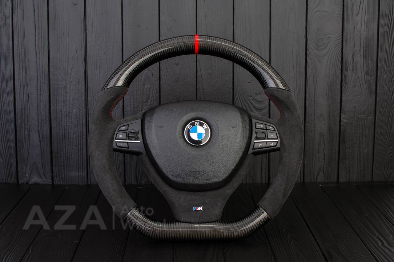 Steering wheel BMW 2011-2016 5/6/7 SERIES Carbon fiber/Alcantara/Red stripe (can be any color)