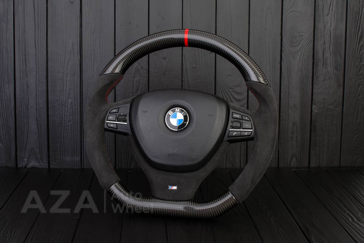 Steering wheel BMW 2011-2016 5/6/7 SERIES Carbon fiber/Alcantara/Red stripe (can be any color) - Image 3