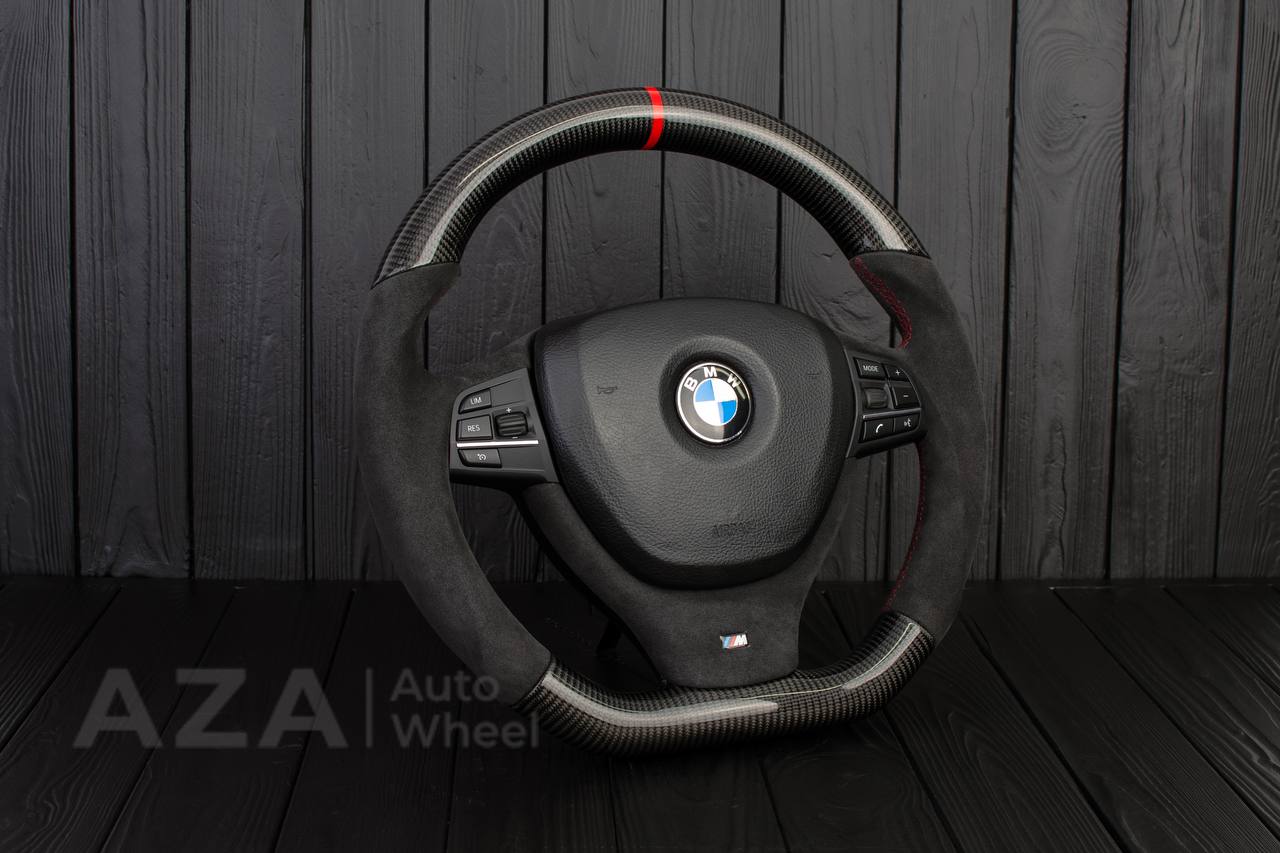Steering wheel BMW 2011-2016 5/6/7 SERIES Carbon fiber/Alcantara/Red stripe (can be any color) - Image 4