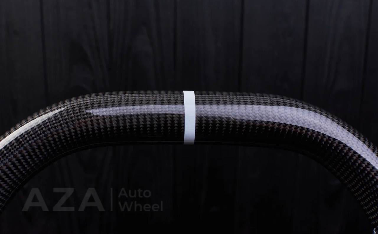 Steering wheel 2015+ Mustang custom unique flat top/bottom carbon steering wheel + white details+alcantara (Less air bag/buttons) - Image 5
