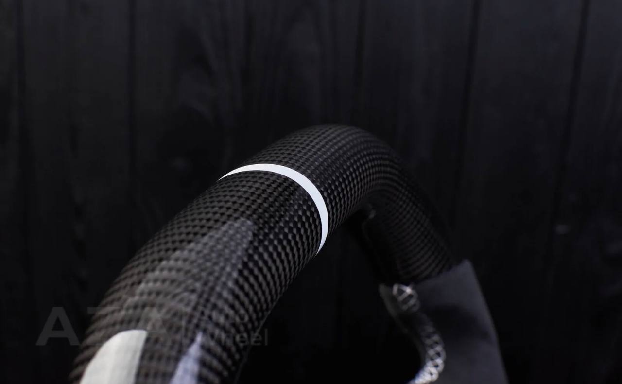 Steering wheel 2015+ Mustang custom unique flat top/bottom carbon steering wheel + white details+alcantara (Less air bag/buttons) - Image 6