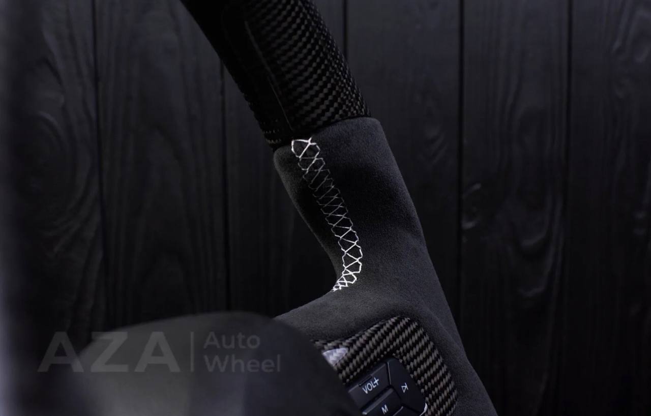 Steering wheel 2015+ Mustang custom unique flat top/bottom carbon steering wheel + white details+alcantara (Less air bag/buttons) - Image 7