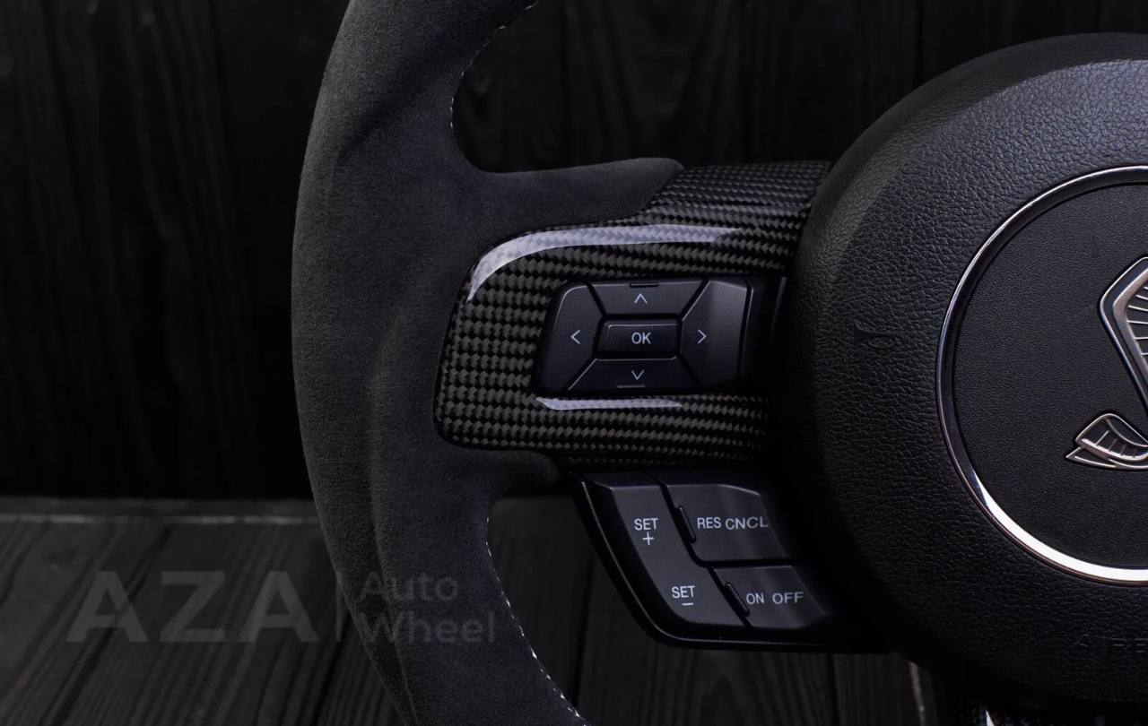 Steering wheel 2015+ Mustang custom unique flat top/bottom carbon steering wheel + white details+alcantara (Less air bag/buttons) - Image 8